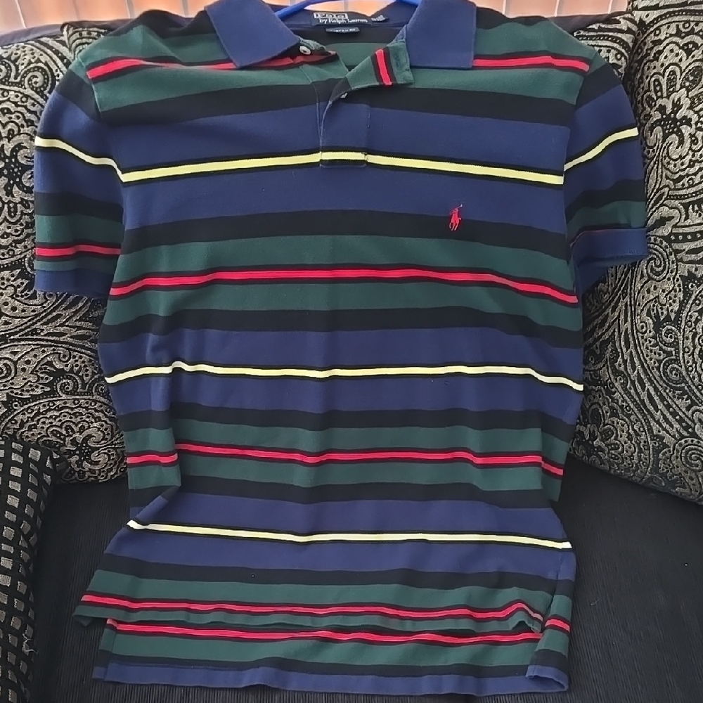 Striped Polo Shirt with Multicolor Design
